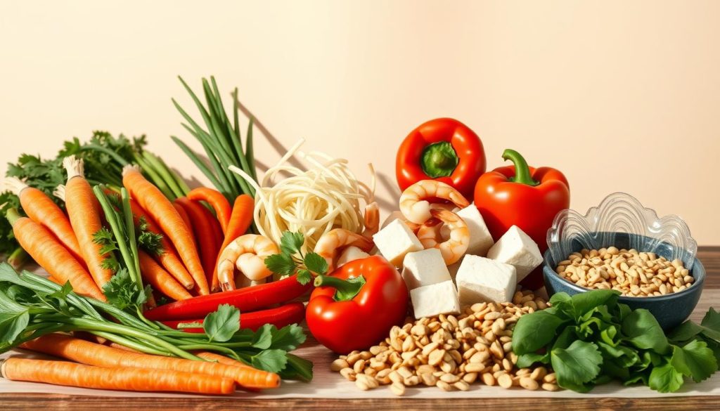 vegetable options and protein choices for delicious pad thai